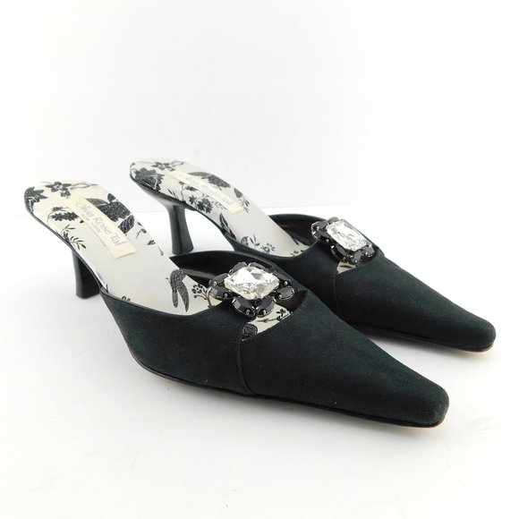 OLIVIA ROSE TAL Crystal Accent Black Suede Slide Mules 8 - Picture 1 of 8
